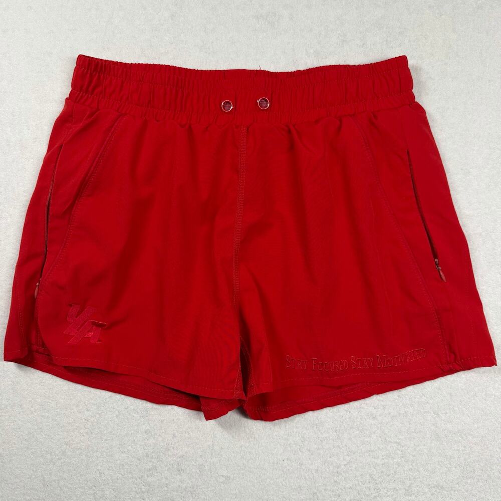 YoungLA Women’s Red Stay Focused Stay Motivated Gym Workout Shorts Medium